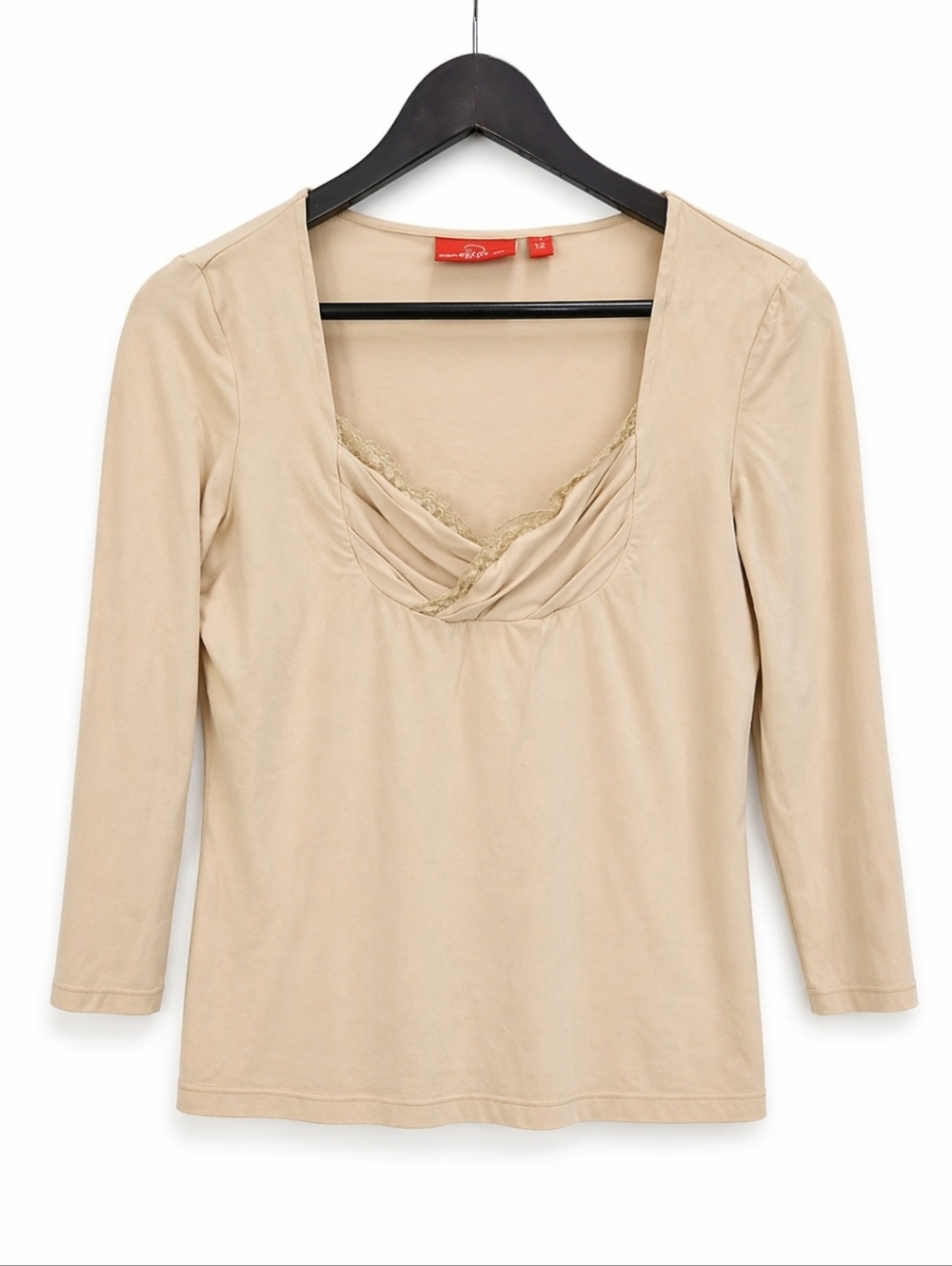 Oscar (De La Renta Co)  Cream Draped Cowl Neckline Spandex Blend Top Sz Lg